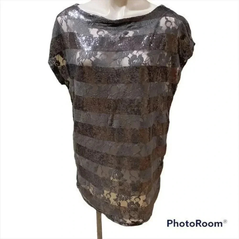 Vertigo Lace and Sequin Embellished Grey Top